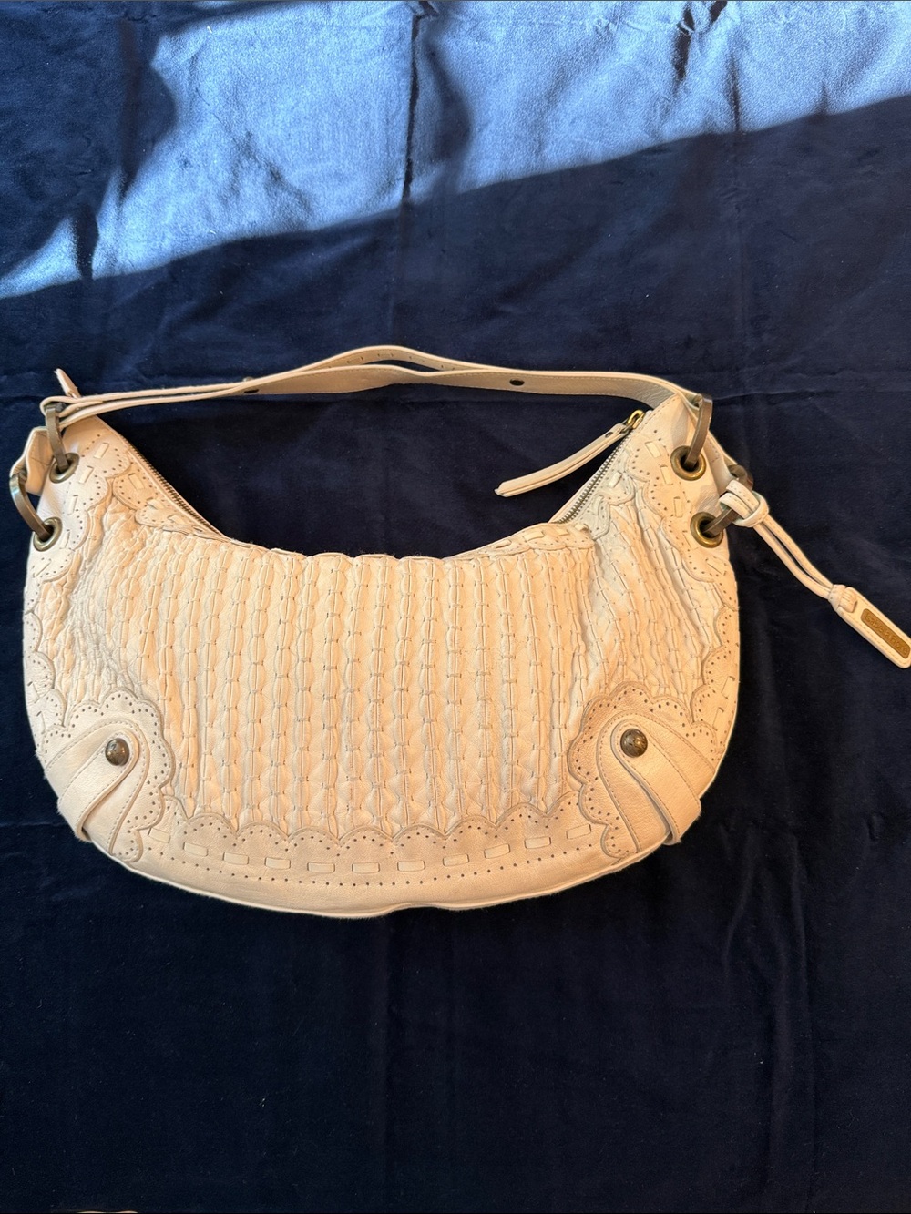 Isabella Fiore Woven Detail Cream Shoulder Bag